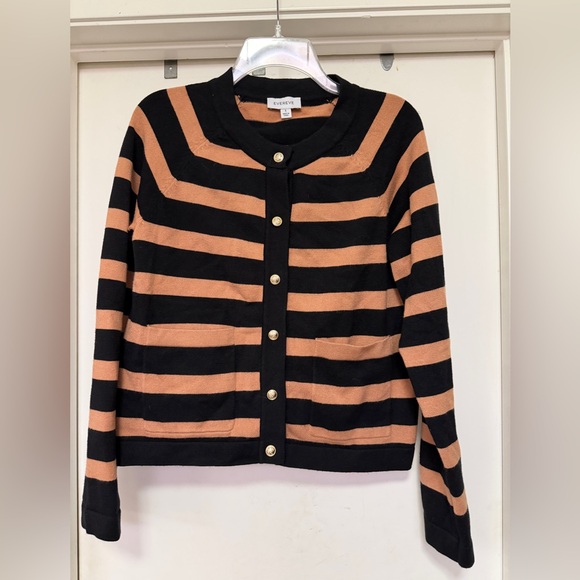 Evereve Mila Lady Like Cardigan - black/camel stripe - size S - Picture 3 of 7